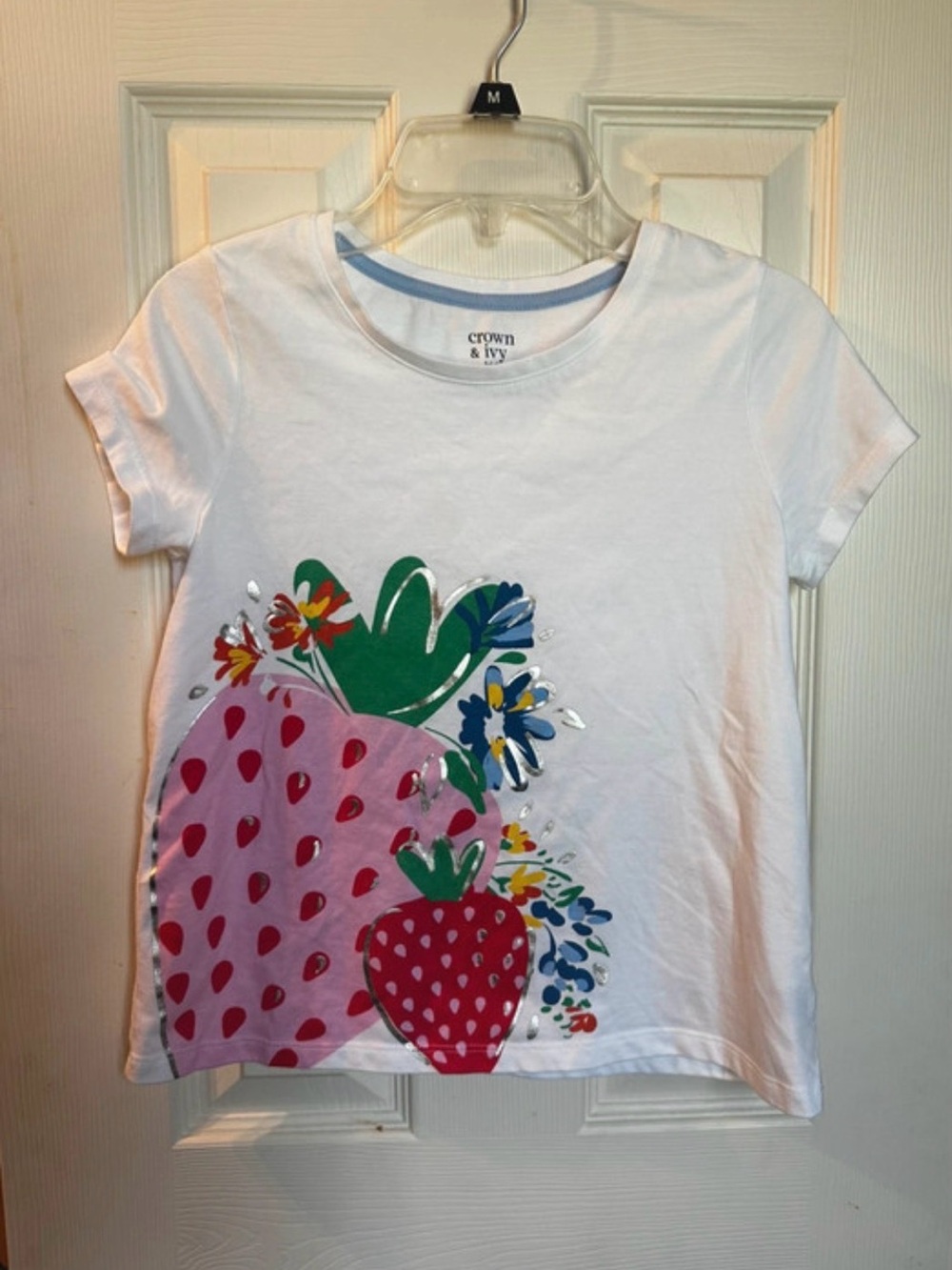 crown & ivy White Girls Strawberry & Floral Graphic Tee